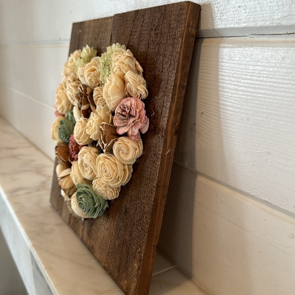 Rustic Modern Farmhouse Shabby Chic Square Multicolored Floral Heart Wood Art - Picture 3 of 7